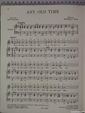 First page of Any old time by Swan & Co (Music Publishers) Ltd