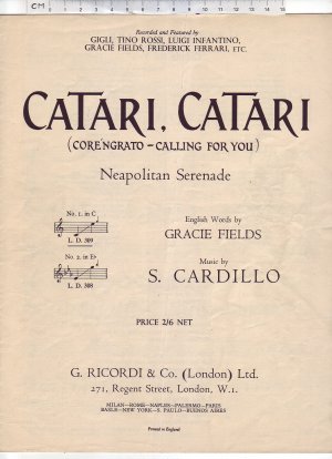 Catari catari - Old Sheet Music by Riccordi