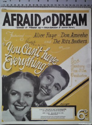Afraid to dream - Old Sheet Music by Miller