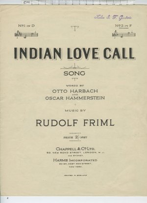 Indian love call - Old Sheet Music by Chappell