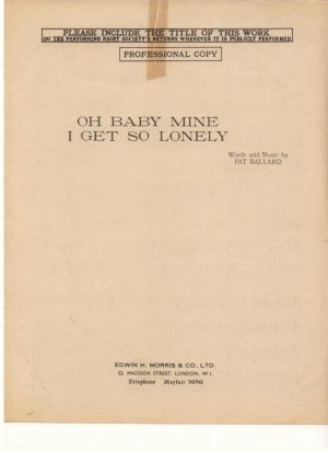 Oh baby mine I get so lonely - Old Sheet Music by Morris