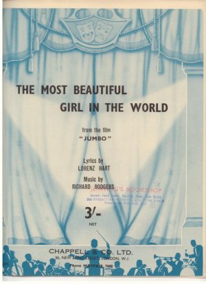 The most beautiful girl in the world - Old Sheet Music by Chappell