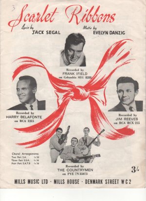 Scarlet Ribbons - Old Sheet Music by Mills