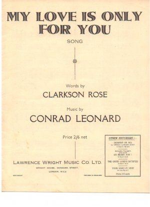 My love is only for you - Old Sheet Music by Lawrence Wright
