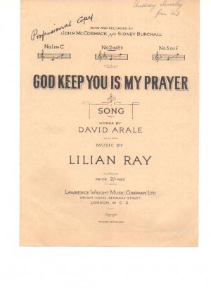 God keep you is my prayer - Old Sheet Music by Lawrence Wright